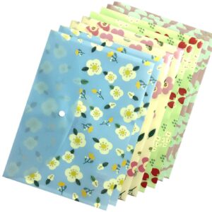 4 Pieces Floral Printed Waterproof A4 Size Document Organizer Booklet File Paper Folders with Snap Button